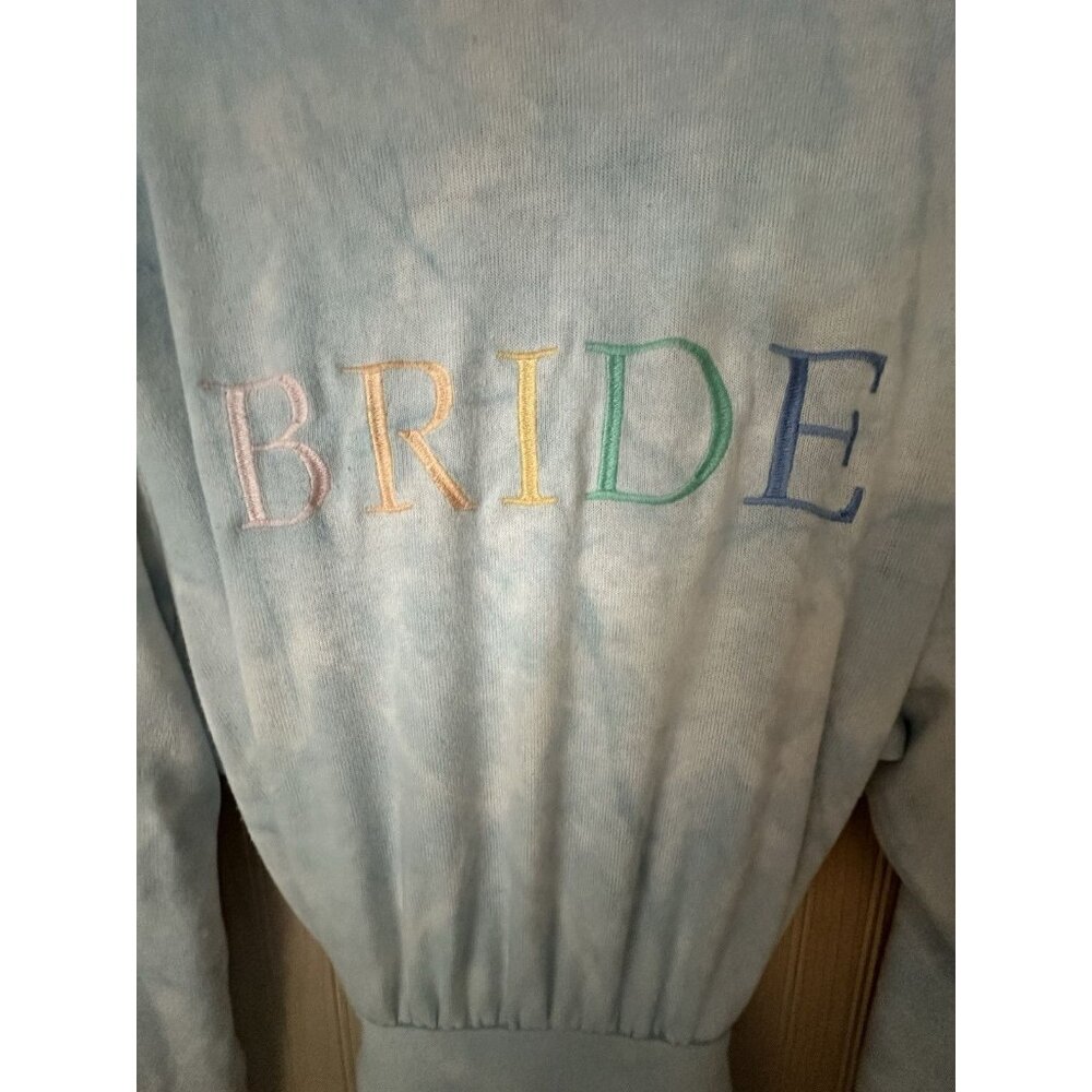 PJ Salvage Large Powder Blue Tie Dye Embroidered Robe "BRIDE"